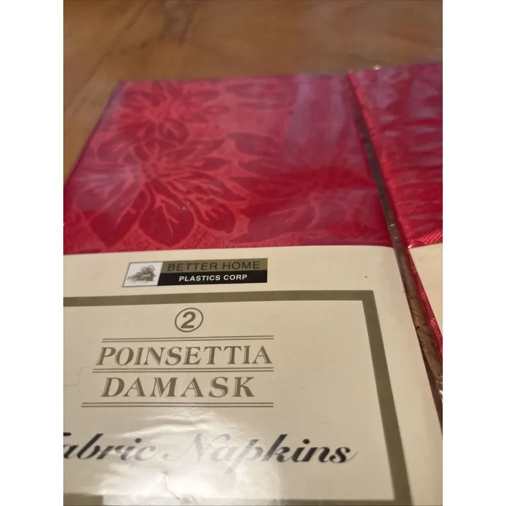 New Better Home POINSETTIA DAMASK Red fabric napkins 2 Packs Of 2 Total 4 size 1